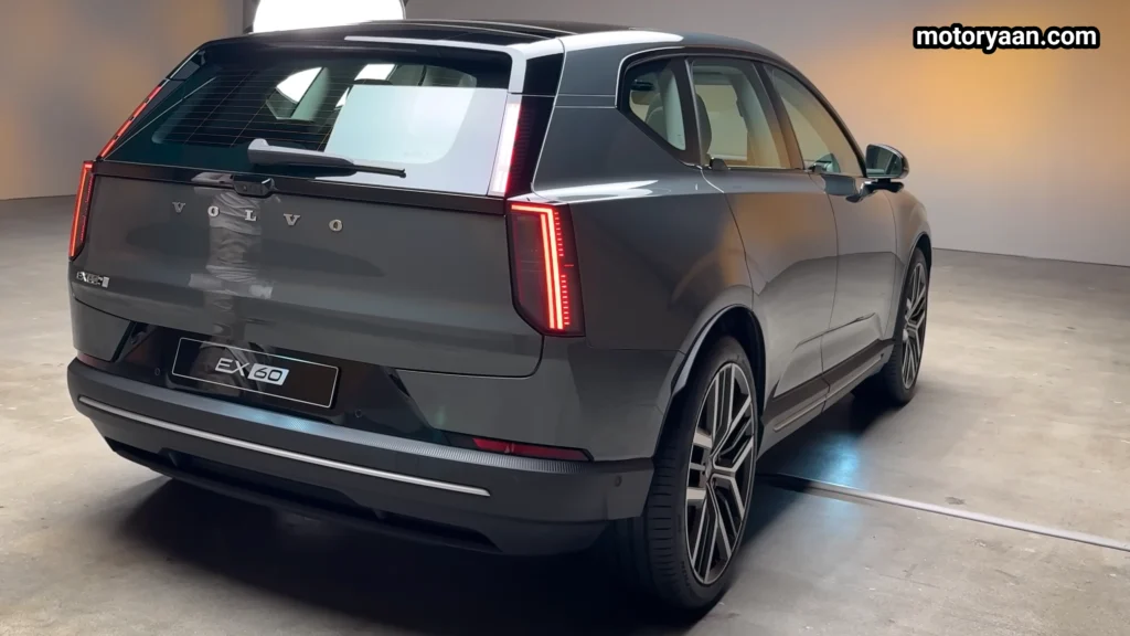 2027 Volvo EX60 side and rear profile showing bumper design and rear stance