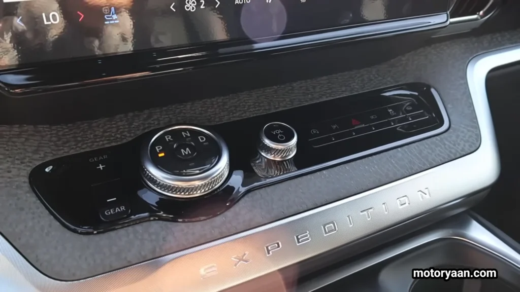 Center console drive and volume controls in the 2026 Ford Expedition Tremor