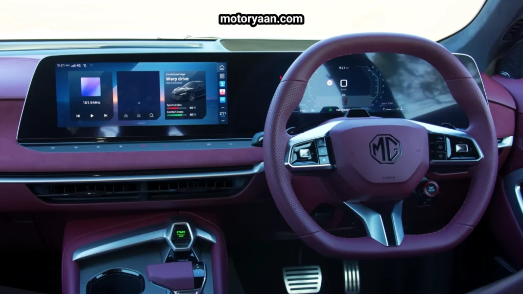 MG7 cockpit view with steering wheel and digital displays