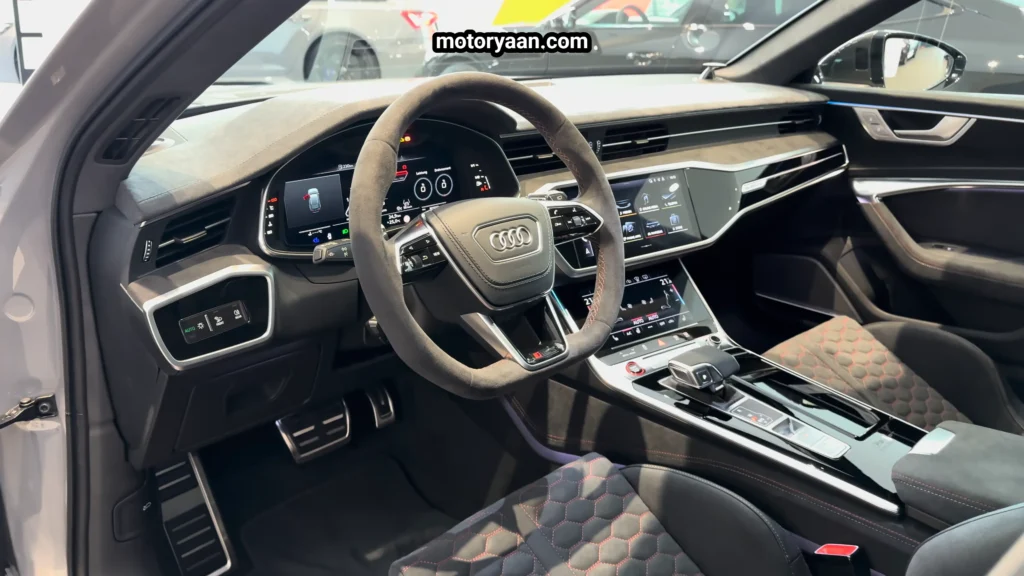 2025 Audi RS6 Avant GT front interior with steering wheel and digital cockpit
