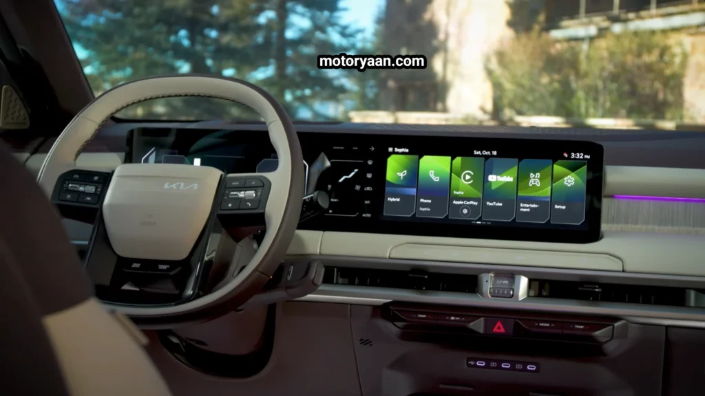 2027 Kia Telluride SX-Prestige Hybrid steering wheel and infotainment
