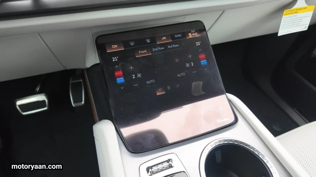 2026 Cadillac Vistiq climate control screen with ventilated and massage seat settings