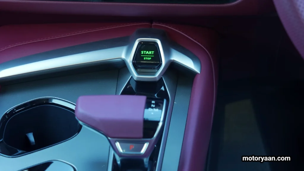 MG7 center console with start stop button and gear selector