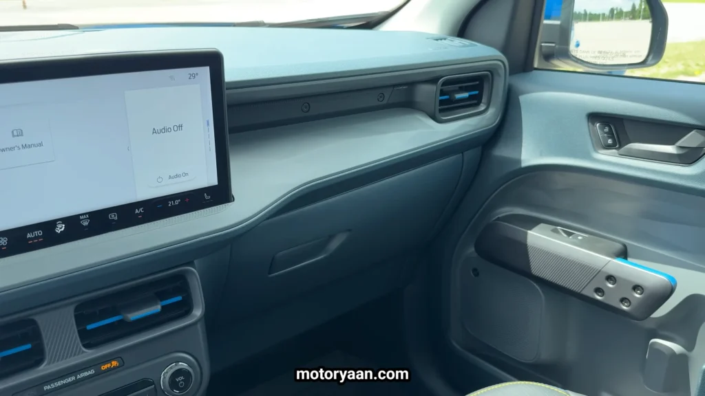 2026 Ford Maverick Lobo passenger side dashboard with glove box and AC vents