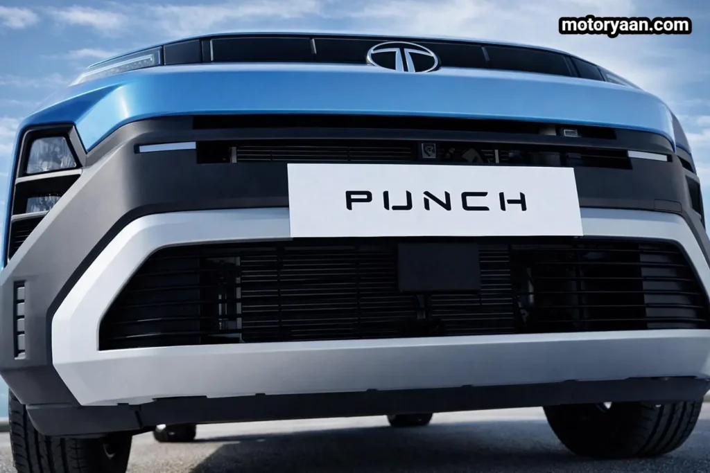 2026 Tata Punch Facelift front profile close-up featuring new LED headlamps, revised grille, and updated bumper design