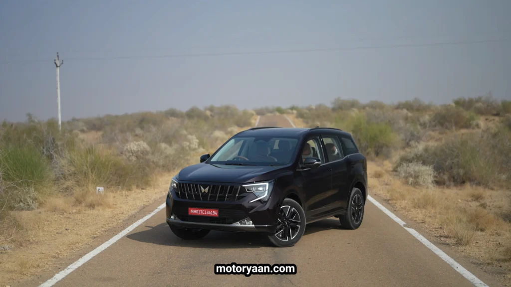 Mahindra XUV 7XO facelift front and side profile showcasing updated design, alloy wheels and SUV proportions