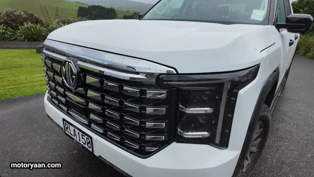 2026 MG U9 Review close-up of front grille and LED headlight design