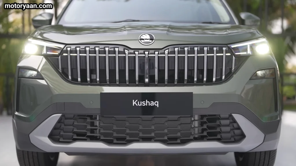 Close up of the front fascia of the 2026 Skoda Kushaq Facelift