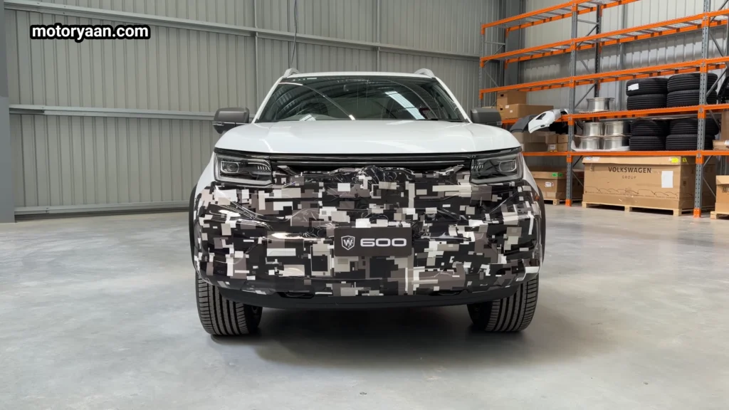 Volkswagen Amarok W600 Walkinshaw front profile with camouflaged grille and LED light bar