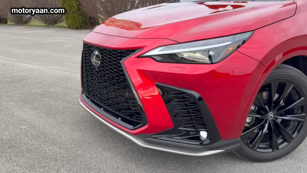 2026 Lexus NX 350h close up front profile with spindle grille design