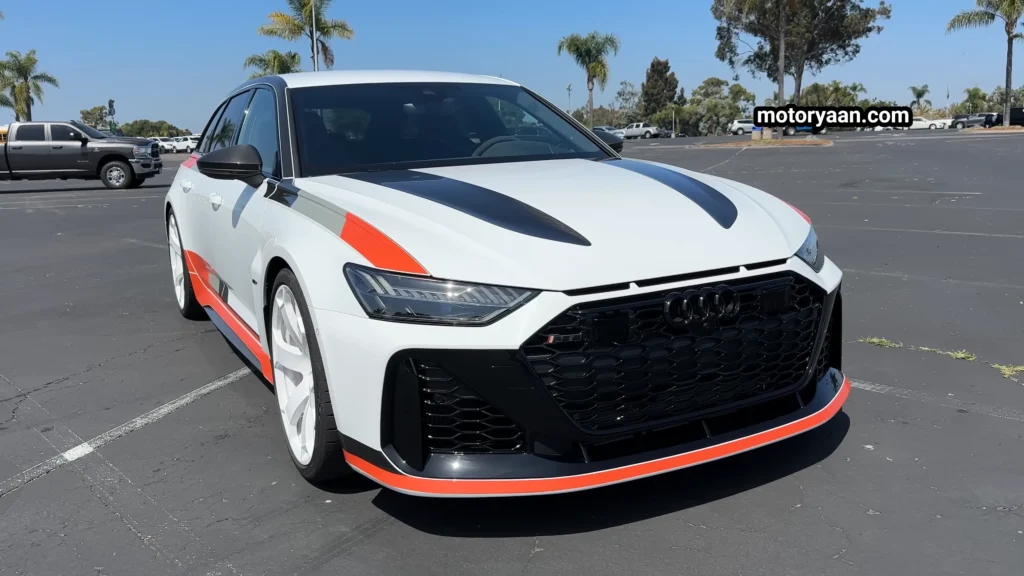 2025 Audi RS6 Avant GT heritage livery white wheels front side view