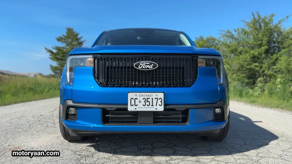 Close up front fascia of 2026 Ford Maverick Lobo showing grille headlights and bumper design