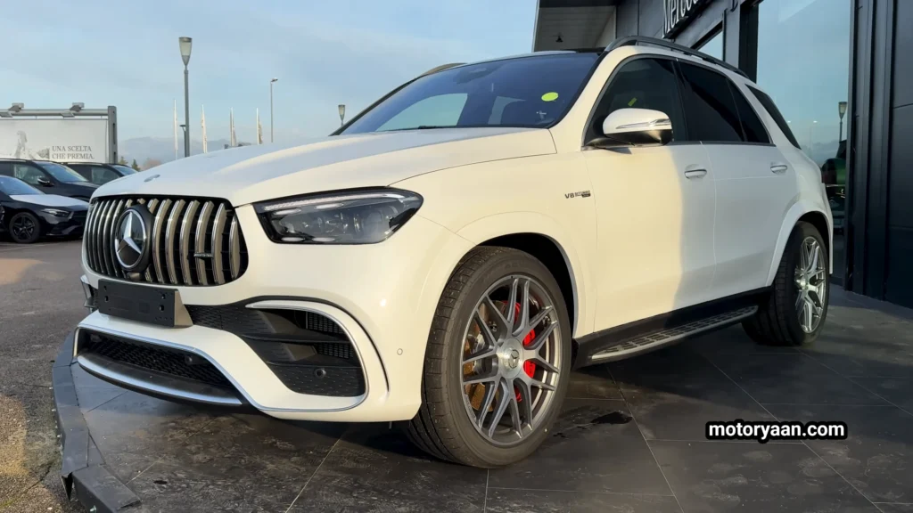 2026 Mercedes AMG GLE 63 S angled front and side profile on road