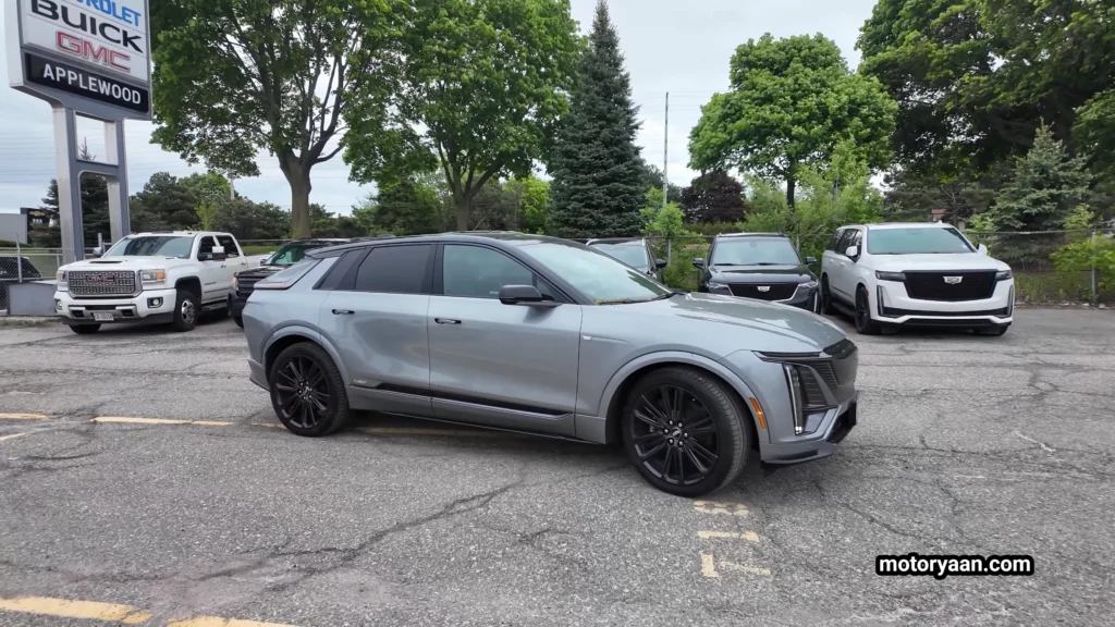 2026 Cadillac Lyriq V full side profile with front fascia and aerodynamic design