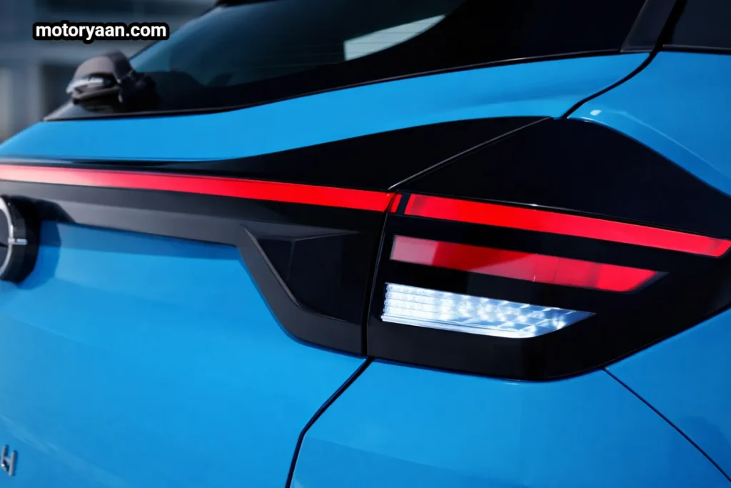 2026 Tata Punch Facelift rear LED taillight close-up highlighting new light signature and sculpted tailgate design