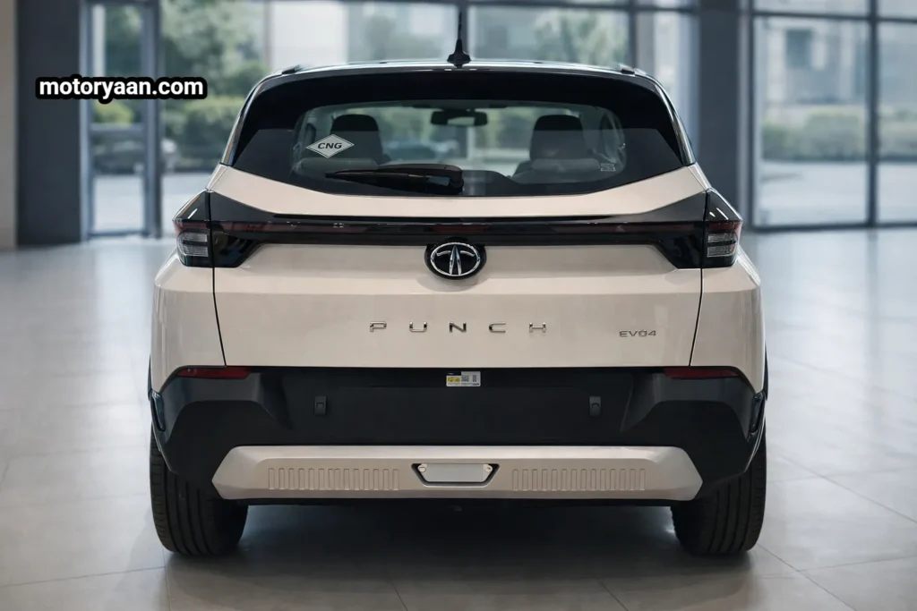Tata Punch Facelift CNG rear profile with connected LED tail lamps updated bumper and skid plate