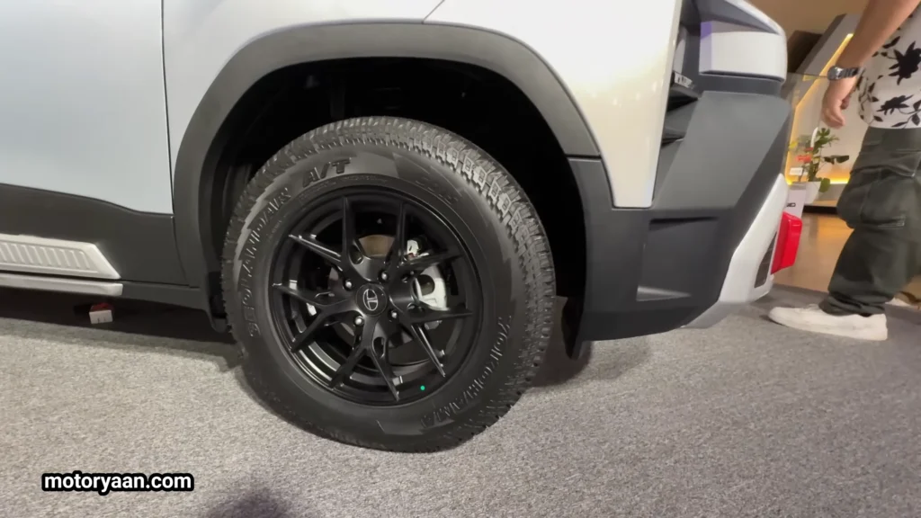 Close-up alloy wheel of 2026 Tata Punch HBX Edition with 205/70 R15 all-terrain tyre and rugged design