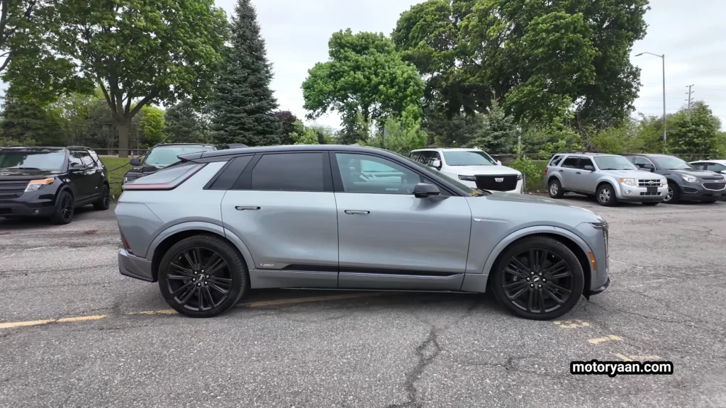 2026 Cadillac Lyriq V side and rear profile with sculpted body and LED taillights