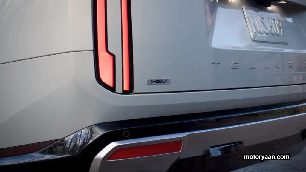 2027 Kia Telluride SX-Prestige Hybrid rear profile with HEV badging