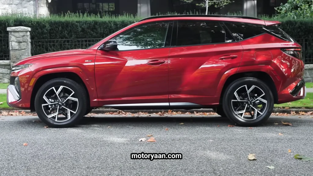 2026 Hyundai Tucson Hybrid complete side profile highlighting body lines and alloy wheels
