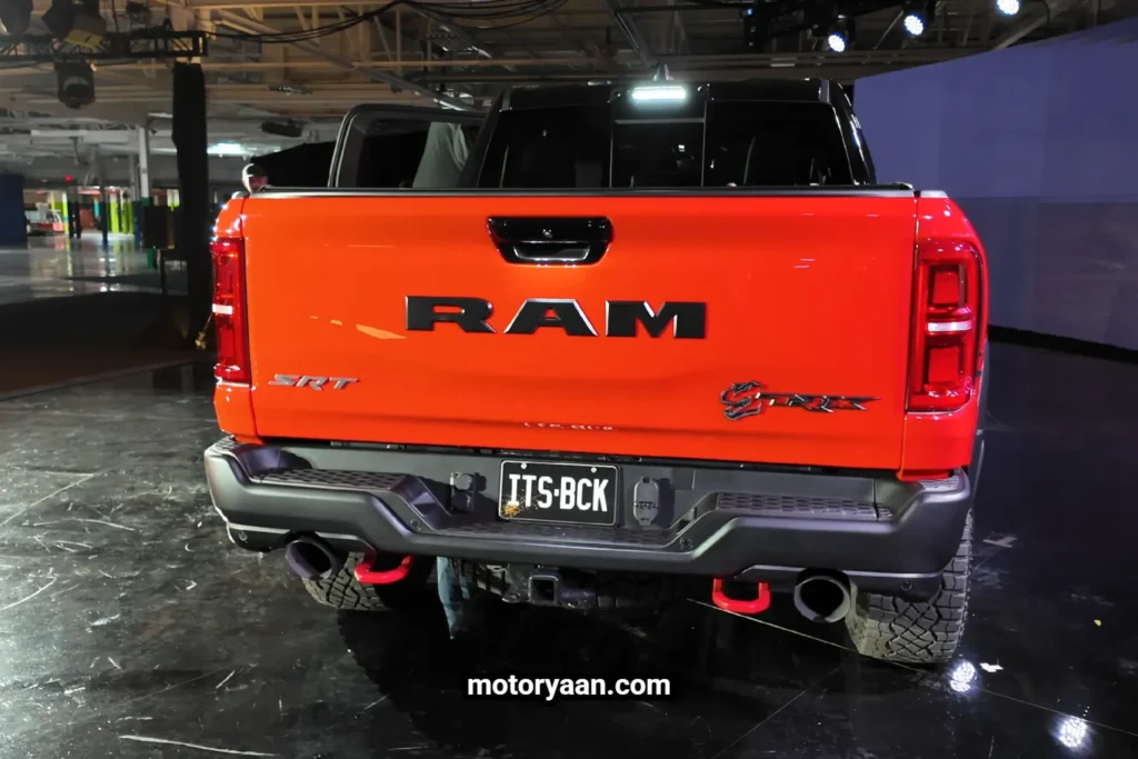 2027 Ram 1500 SRT TRX rear profile with bold badging and stance