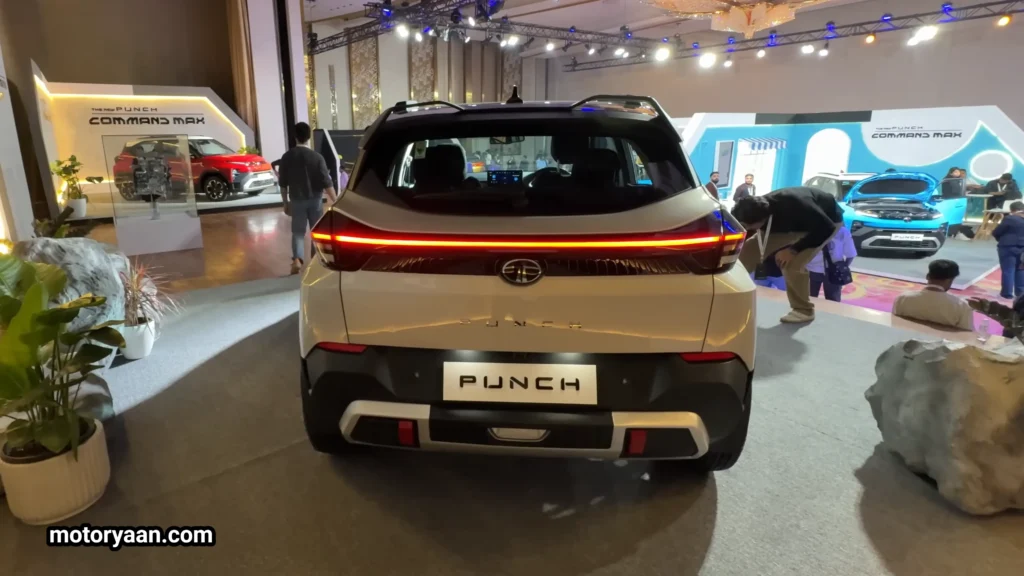 Rear profile of 2026 Tata Punch HBX Edition showing LED tail lamps, rear skid plate and wide stance