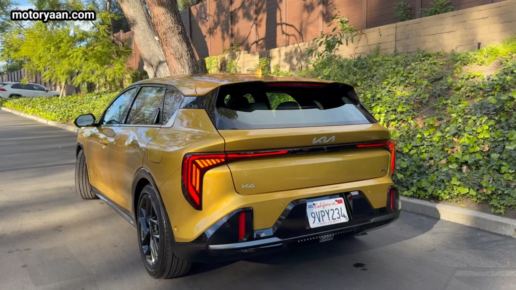 2026 Kia K4 GT Line Turbo side and rear profile showing hatchback design and LED tail lights