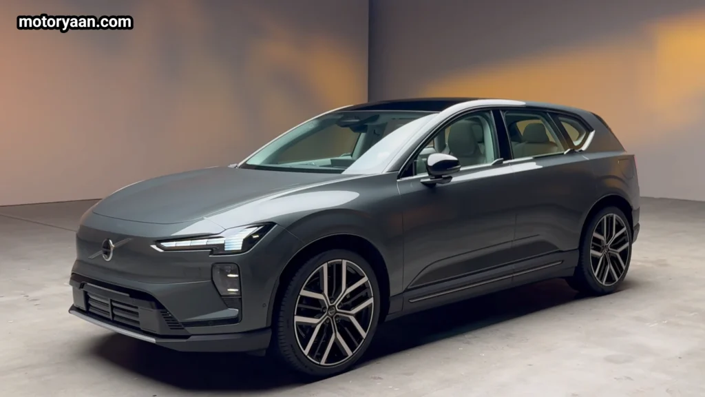 2027 Volvo EX60 front and full side profile showing wheel design and body lines