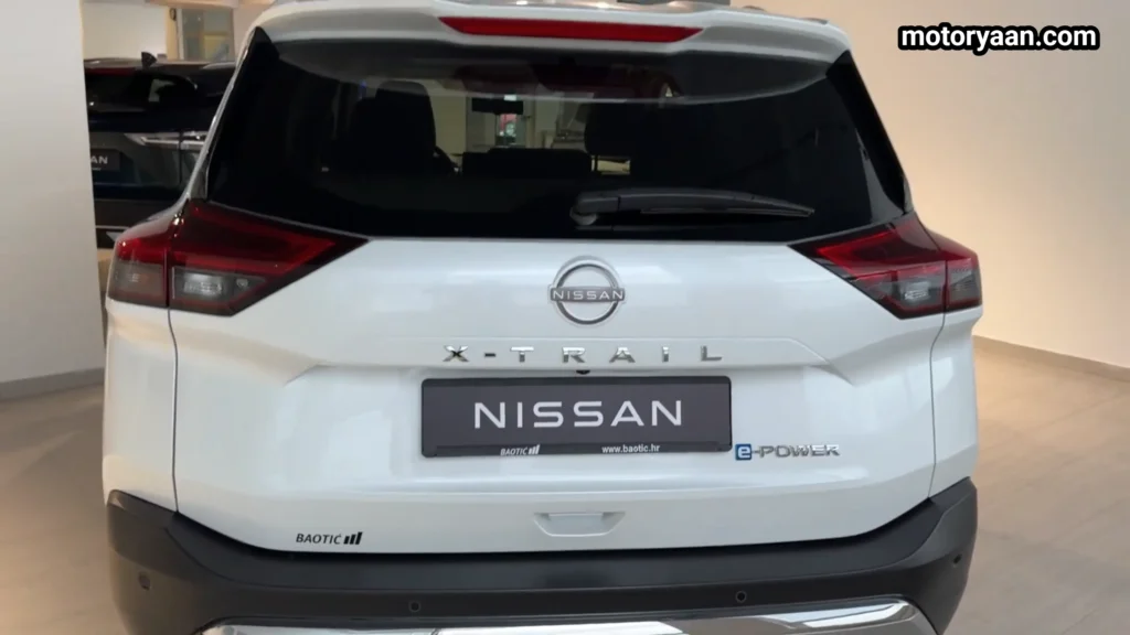 Close up rear profile of 2026 Nissan X Trail e Power showing bumper and tailgate