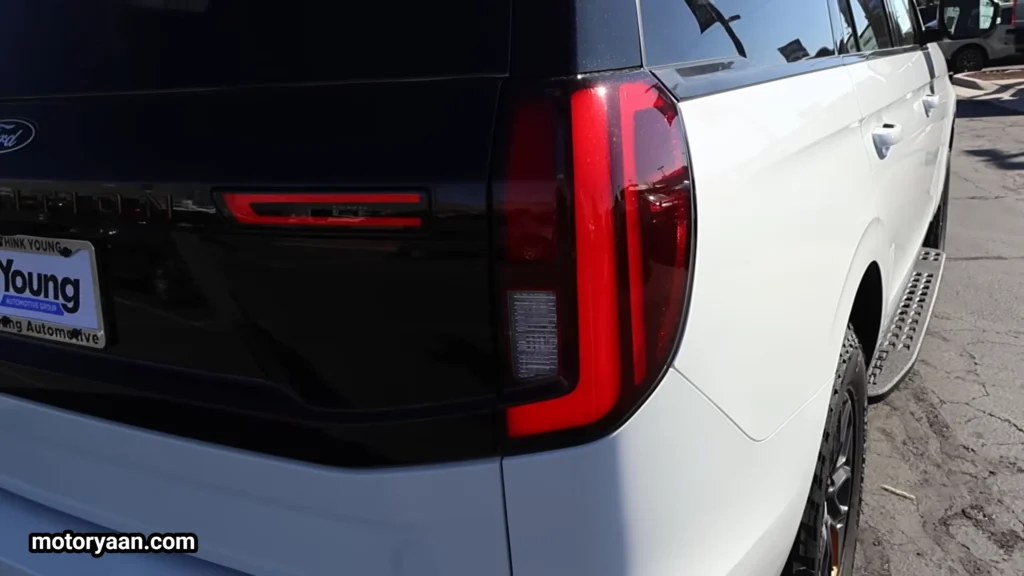 Illuminated LED tail lights of the 2026 Ford Expedition Tremor at night