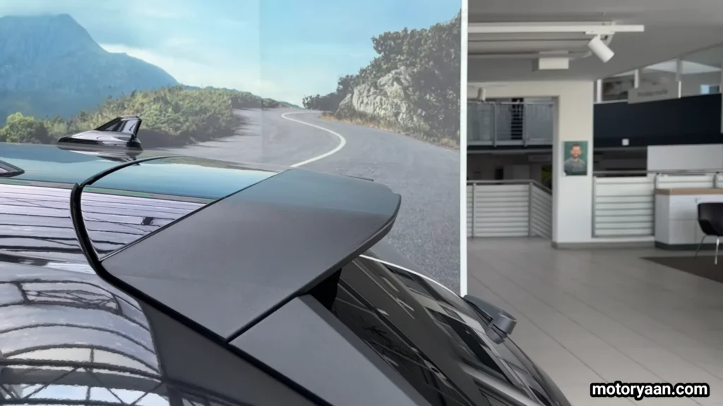 2026 Skoda Elroq Review rear spoiler and shark fin antenna on tailgate