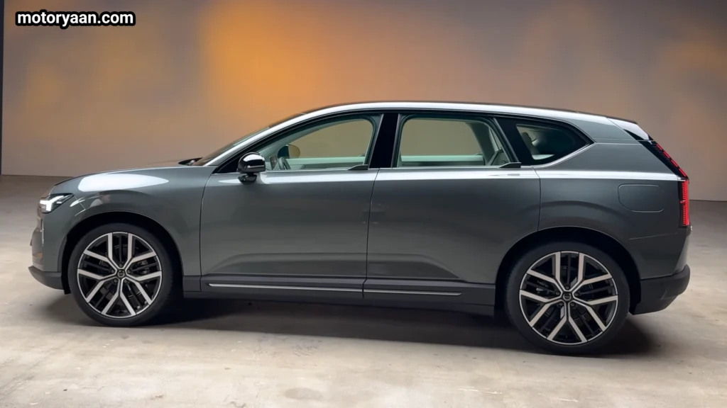 2027 Volvo EX60 side profile showing flush door handles and electric SUV stance