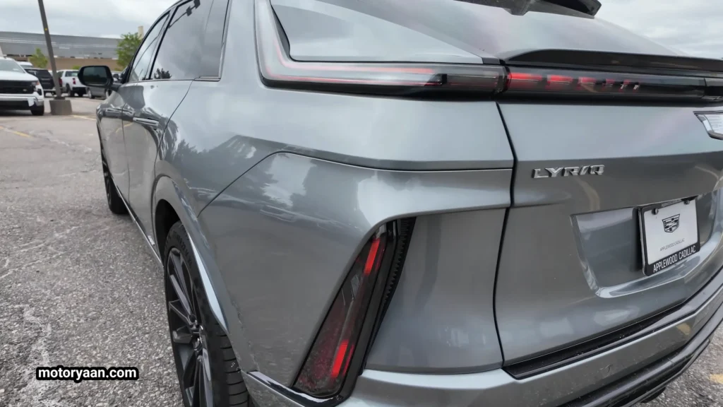 2026 Cadillac Lyriq V rear LED taillight close-up with vertical light signature