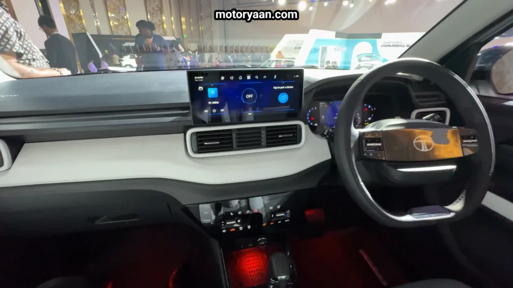 2026 Tata Punch HBX Edition front interior showing dashboard, steering wheel, touchscreen and center console