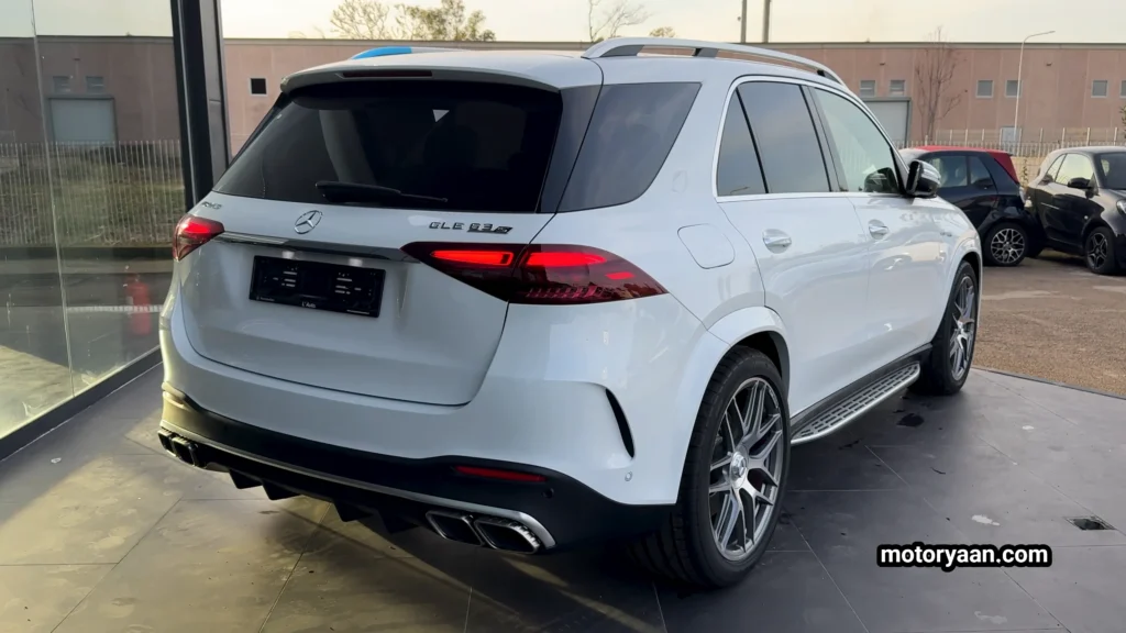 2026 Mercedes AMG GLE 63 S side and rear profile with quad exhausts