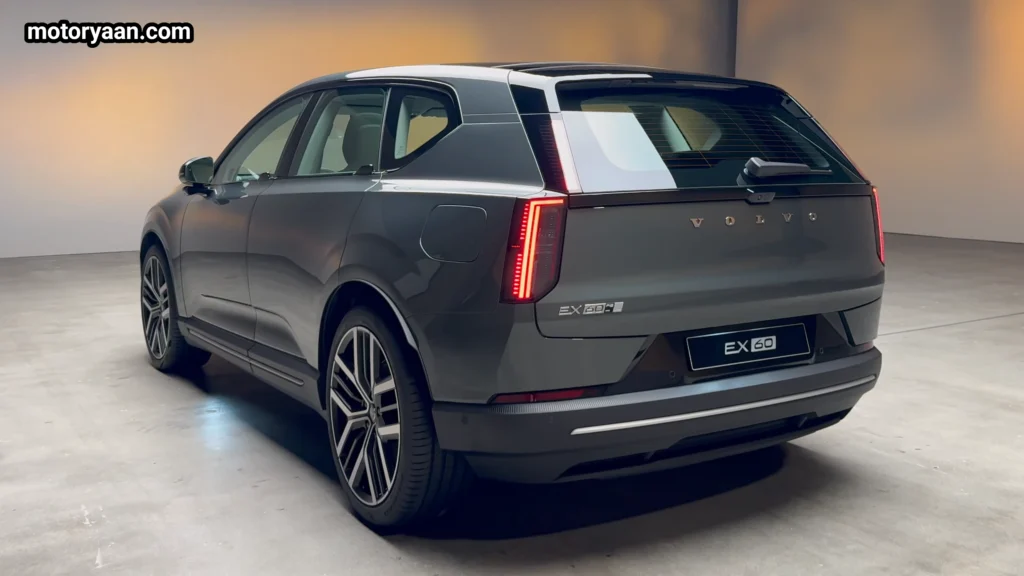 2027 Volvo EX60 side and rear profile showing taillight design and roofline