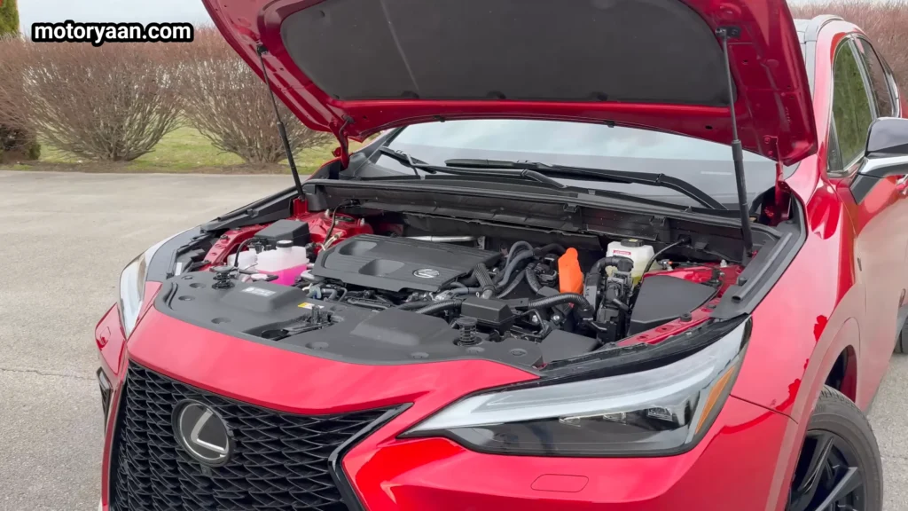 2026 Lexus NX 350h hybrid engine bay with 2.5 litre petrol engine