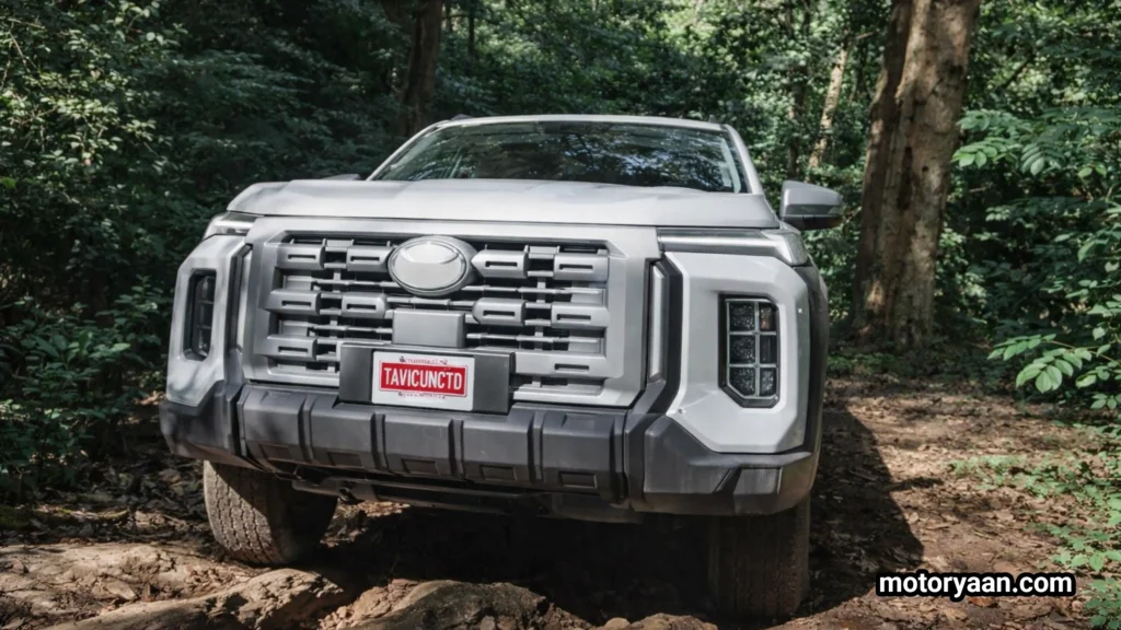 2026 MG Majestor Spotted showing bold front profile with blacked out grille, vertical headlamps, and rugged SUV stance during off road testing