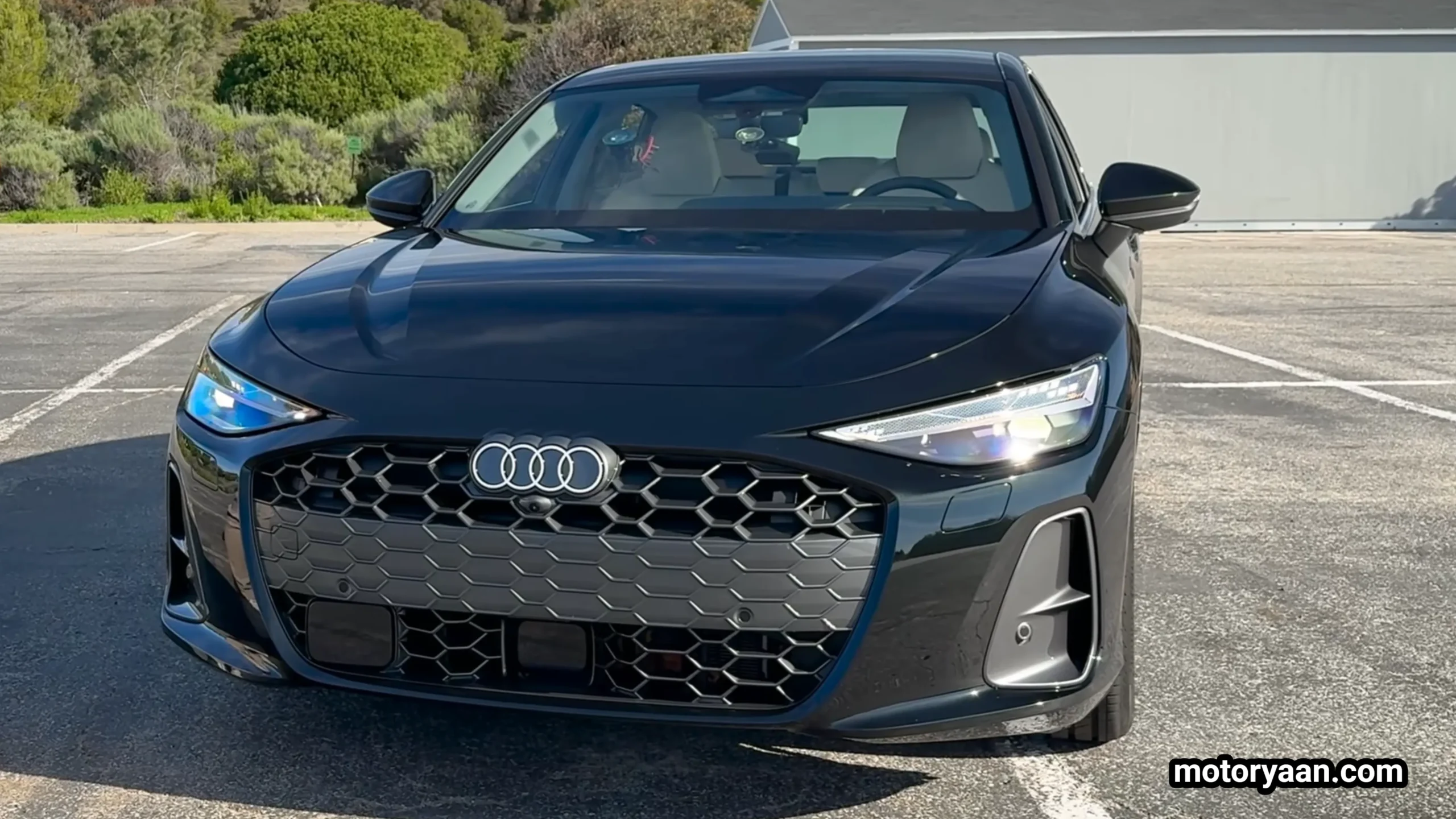 Front view of the 2026 Audi A6 TFSI showing the wide singleframe grille and sleek LED headlamps