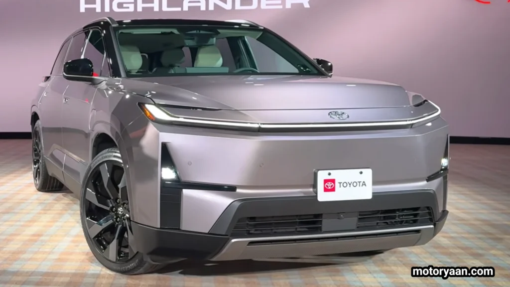 2027 Toyota Highlander EV front three quarter profile showing modern electric SUV design