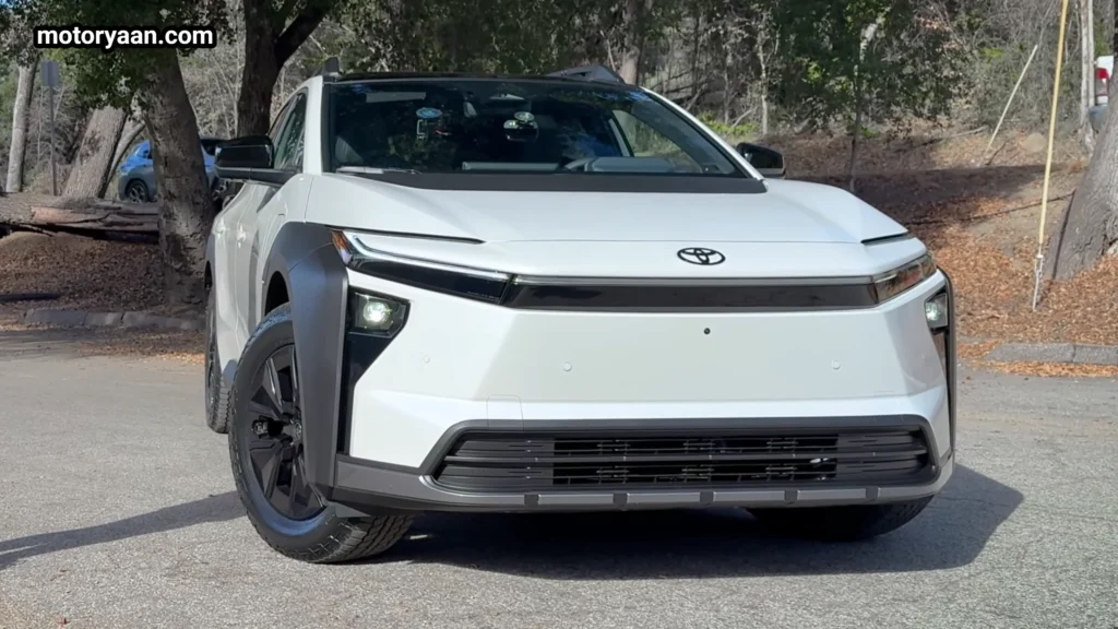 2026 Toyota bZ Woodland front and partial side profile showing LED light bar and rugged stance