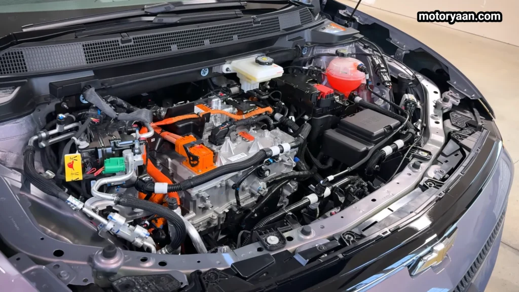 Front motor bay of the 2026 Chevrolet Equinox EV LT under the hood