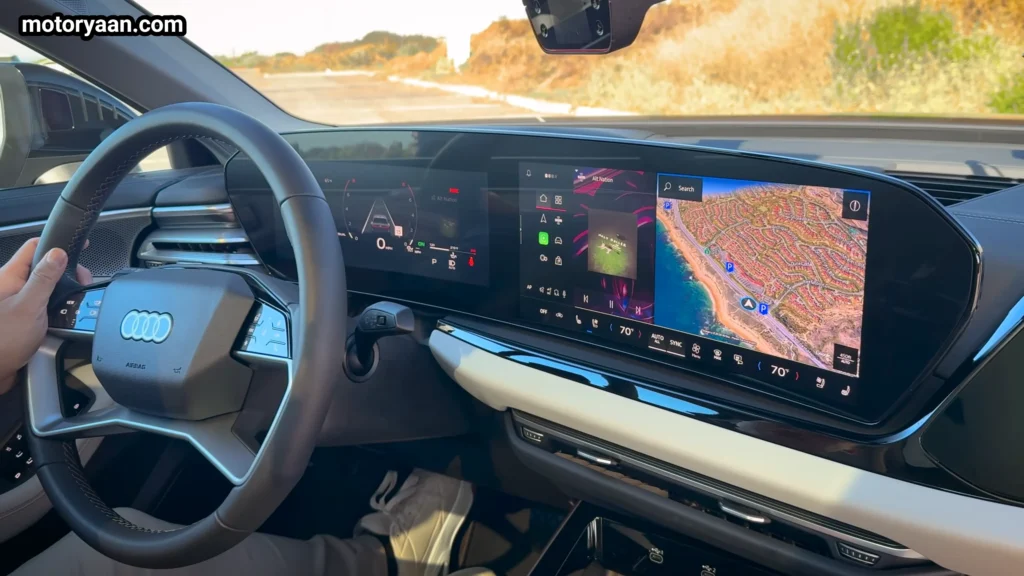 Dashboard of the 2026 Audi A6 TFSI with digital stage cockpit and steering wheel