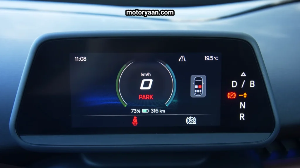 Cupra Tavascan VZ digital instrument cluster displaying speed range and driving data
