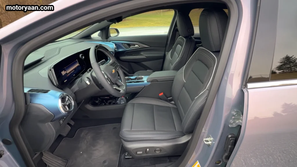 Dashboard and front seats of the 2026 Chevrolet Equinox EV LT with large touchscreen