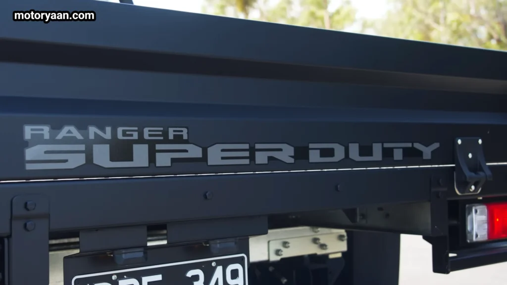 2026 Ford Ranger Super Duty tailgate with embossed branding