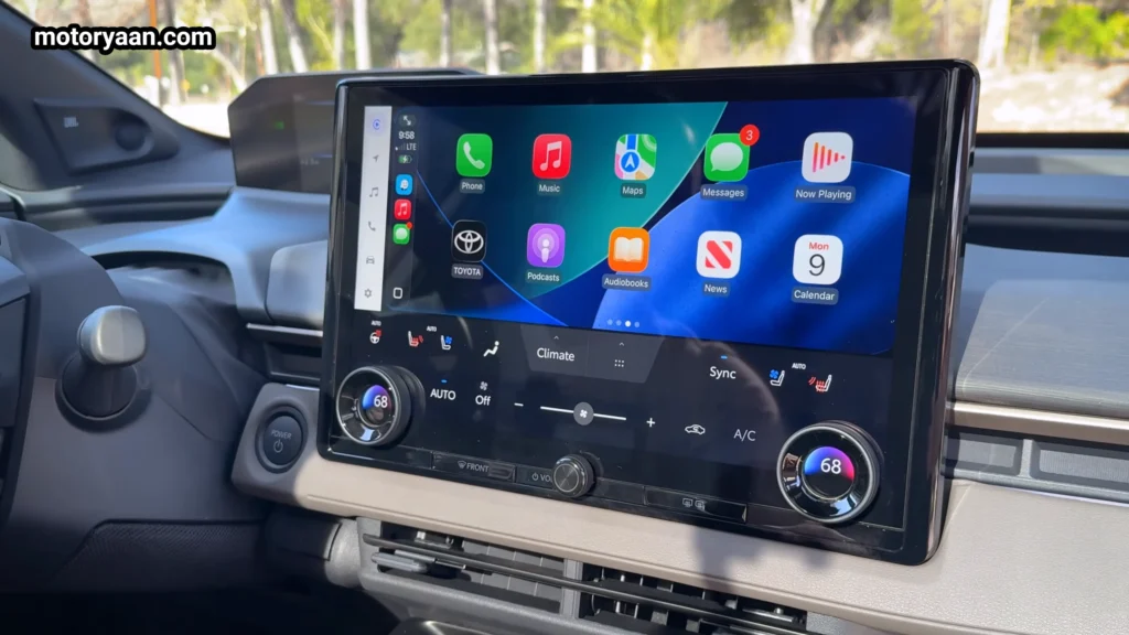 2026 Toyota bZ Woodland infotainment touchscreen with climate and media controls