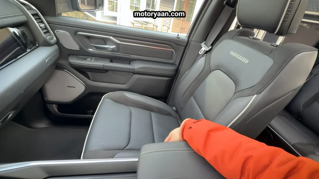 2026 Ram 1500 Laramie front seats with leather and Alcantara upholstery