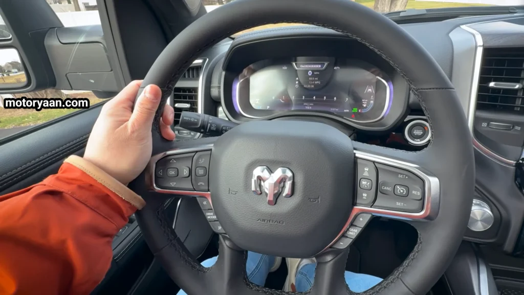 2026 Ram 1500 Laramie steering wheel with mounted controls