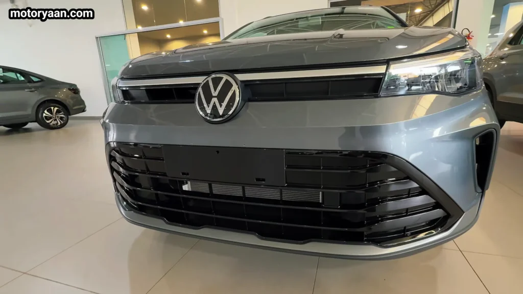Volkswagen Nivus Sense 2026 front fascia close up with LED headlamps and black grille Mahindra XUV 7XO Facelift Review